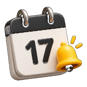 Calendar and a yellow reminder bell