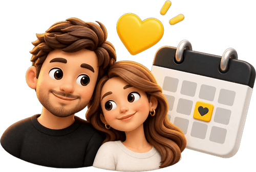 A couple, a heart, and a calendar